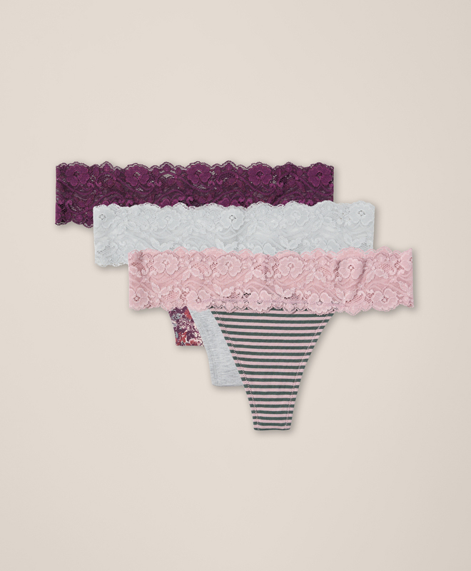 Women's Clearance Lace Waist Thong 3-pack made with Organic Cotton