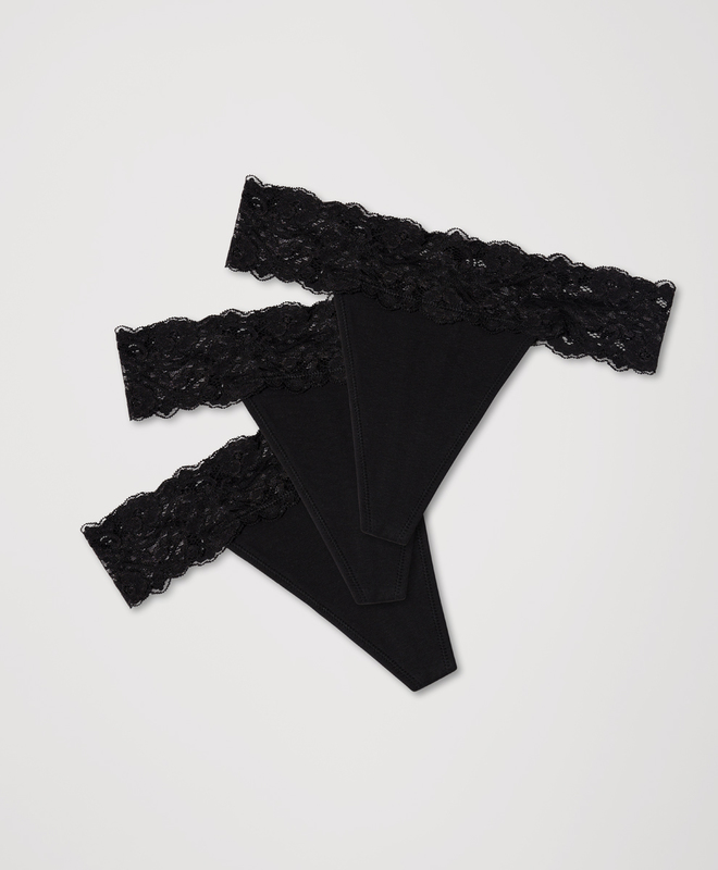Lace Waist Thong 3-Pack