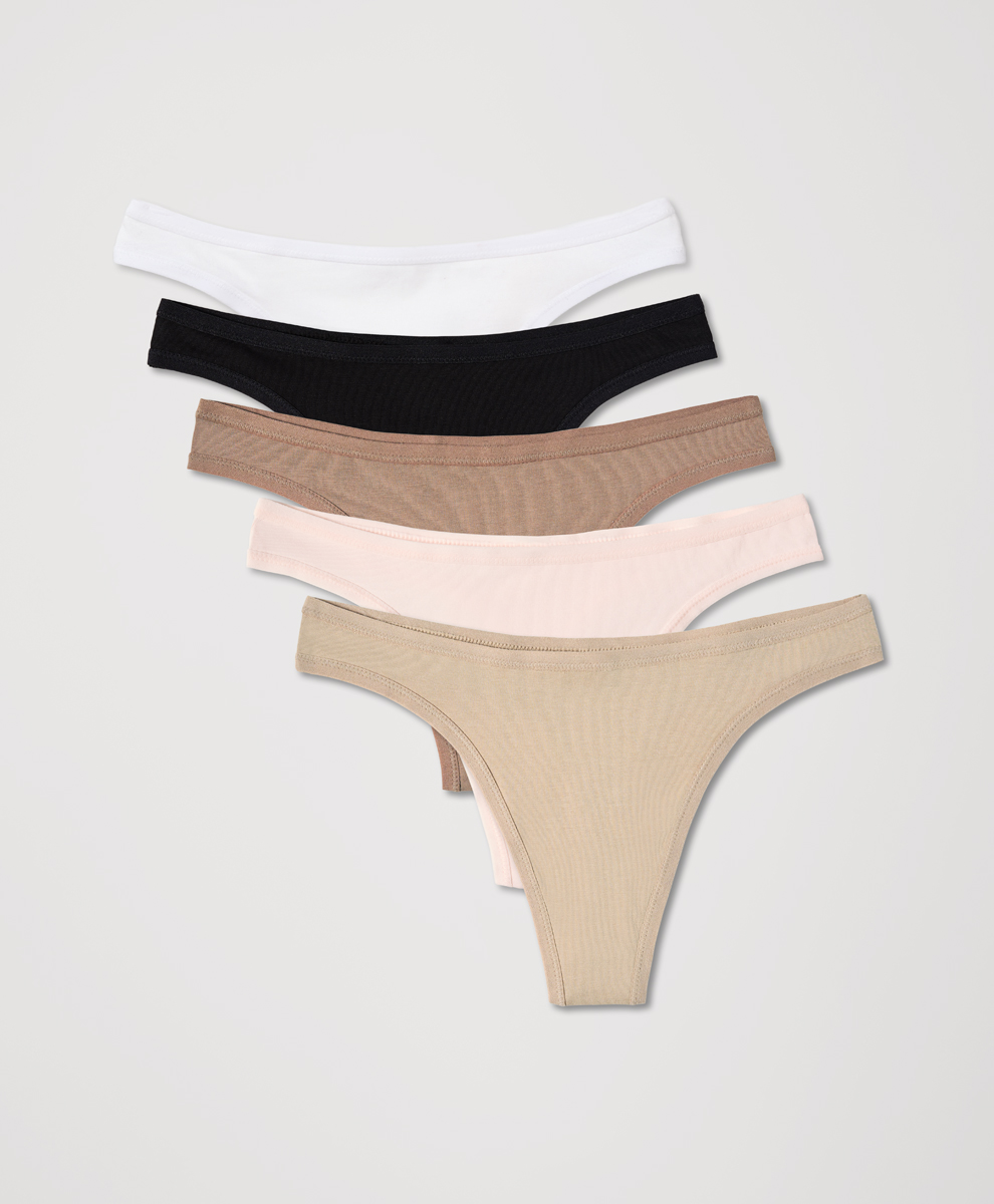PACT Women's Core Edit Everyday Classic Fit Thong 5-Pack XS