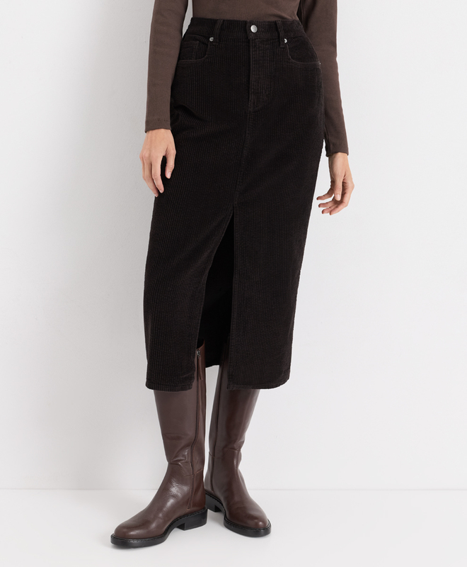 Textured Corduroy Midi Skirt