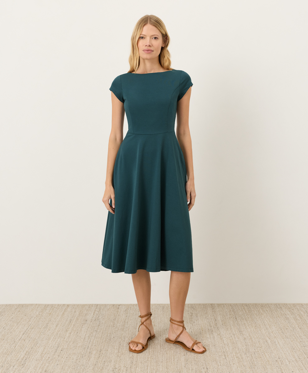 pact fit & flare midi dress Pact Fit And Flare Wrap Dress W13 $128 MSRP Ruby Heather XS