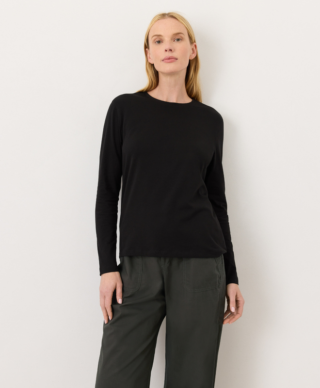 PACT Women's Black Luxe Essential Crewneck Long Sleeve Tee XS
