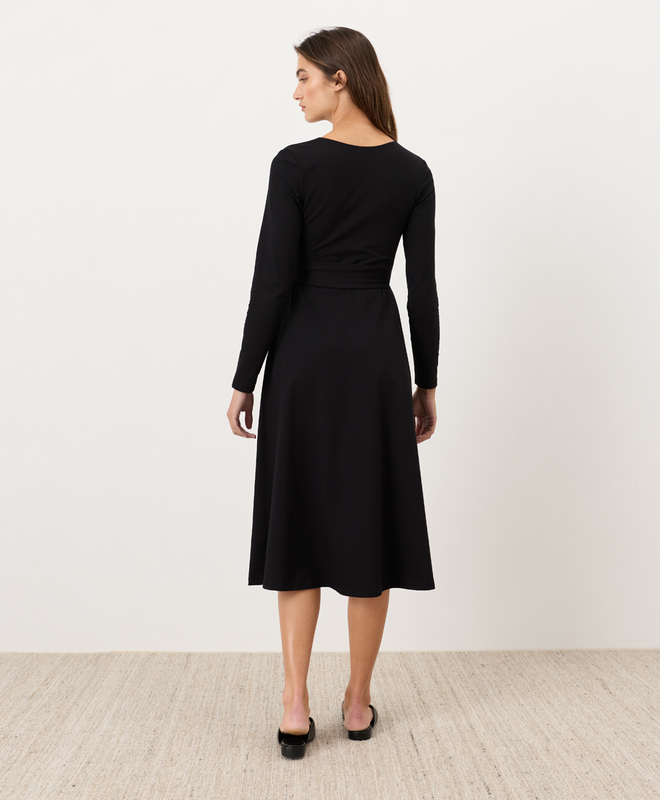 PACT Women's Organic Cotton Fit & Flare Faux Wrap Dress - Black