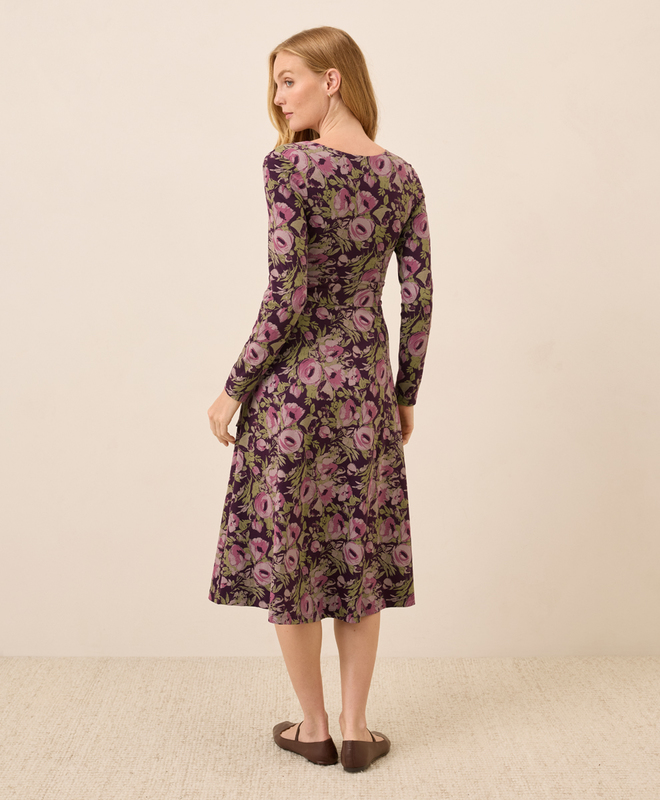 Women's Organic Fit & Flare Wrap Dress in Mountain Meadow Midnight Blue | Women's Large | Fair Trade by p a c t