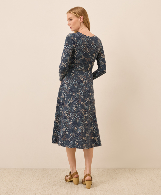 Women's Organic Fit & Flare Wrap Dress in Mountain Meadow Midnight Blue | Women's Large | Fair Trade by P A C T
