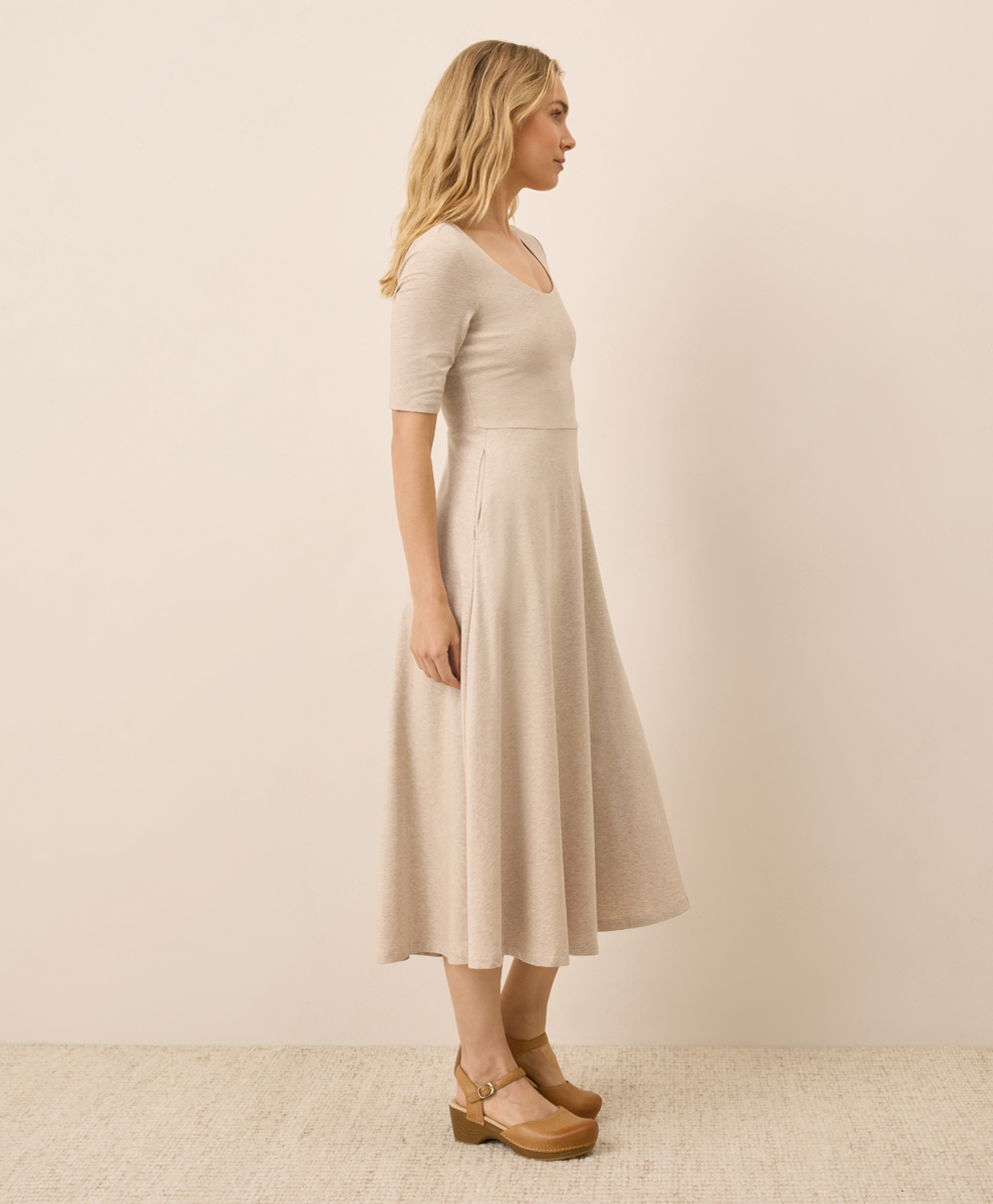 fit & flare signature scoop dress Women's Organic Fit & Flare Signature Scoop Dress in Paradise Petals Cream | Women's Large