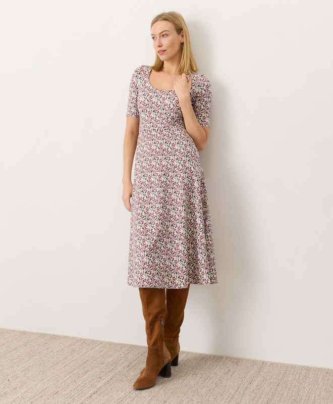 slim fit dress slacks Cream Jacquard Print Fit and Flare Dress – Olivia Dress