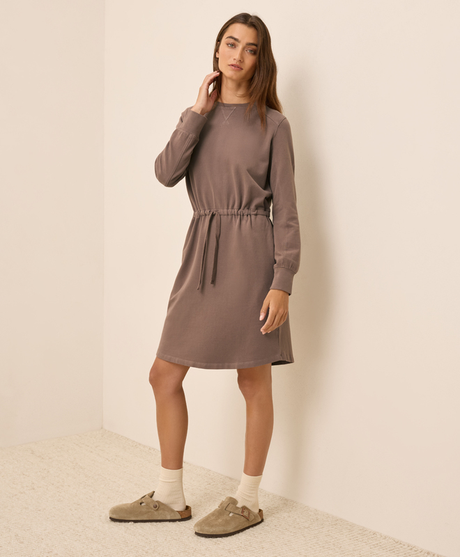 sweatshirt dress cotton Toad & Co Fernscape Long Sleeve Hooded Dress - Dark Roast