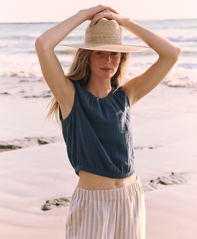 navy bubble hem top