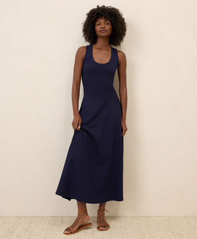 slim fit dress slacks WOMEN'S SLEEVELESS V-NECK POCKETS FIT & FLARE MAXI DRESS