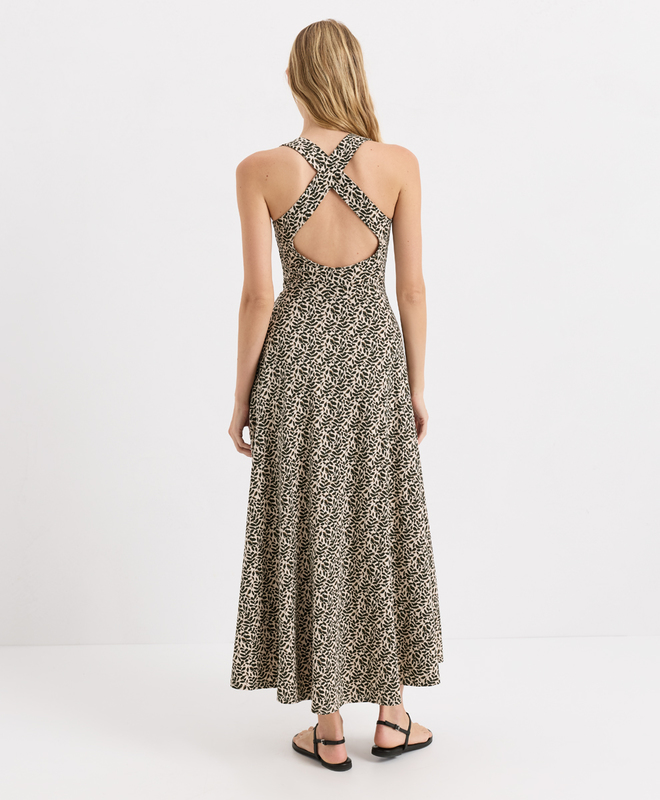 pact fit and flare back detail dress Women's Fit & Flare Open Back Maxi Dress made with Organic Cotton