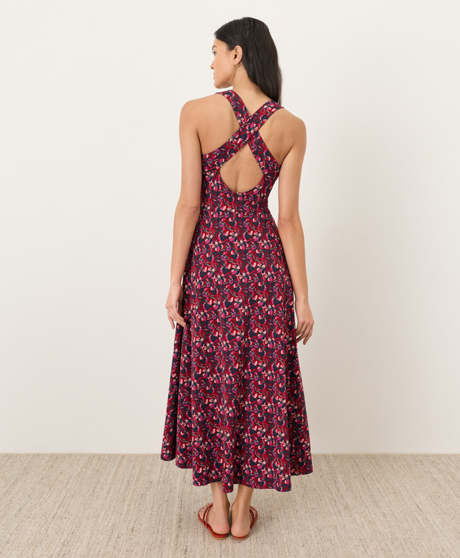 slim fit dress slacks Women Floral Printed Pure Cotton Fit and Flare Maxi Dress L / Brown