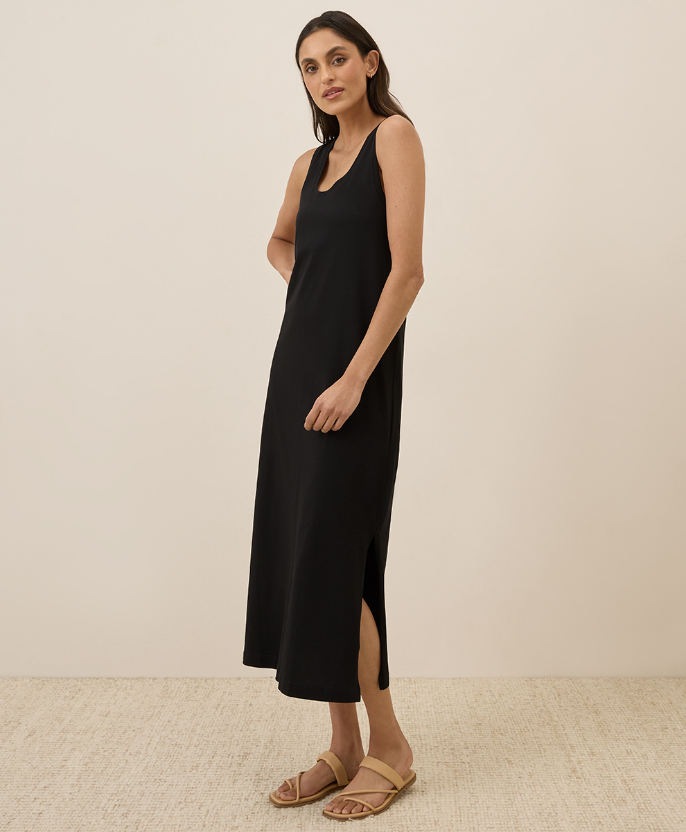 knee length dresses for ladies Women's Organic Canopy Linen Blend Tank Dress in Black | Size Large