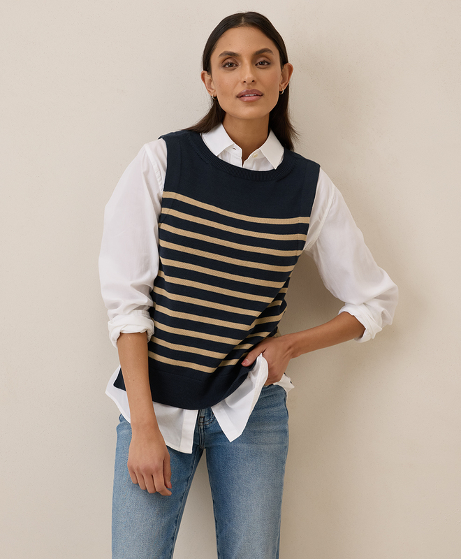 売れ筋商品|||パクト ニット&セーター アウター レディース Women's Organic Cotton Classic Fine Knit Shell Encinitas stripe midnight blue Women's Organic Cotton Classic Fine Knit Collection