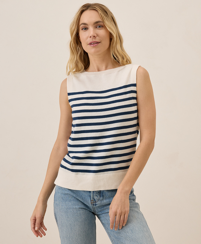 売れ筋商品|||パクト ニット&セーター アウター レディース Women's Organic Cotton Classic Fine Knit Shell Encinitas stripe midnight blue Women's Clearance Classic Fine Knit Shell made with Organic