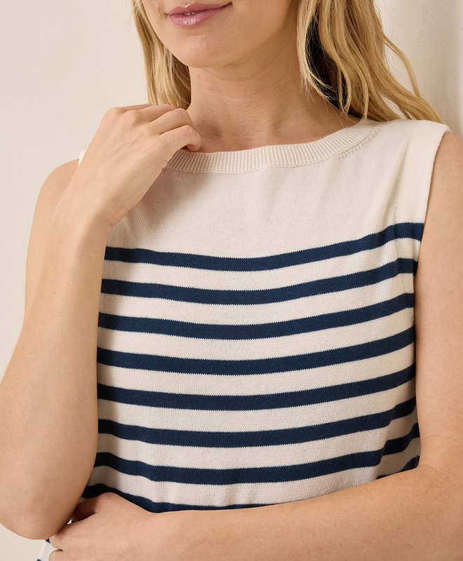 売れ筋商品|||パクト ニット&セーター アウター レディース Women's Organic Cotton Classic Fine Knit Shell Encinitas stripe midnight blue Women's Clearance Classic Fine Knit Shell made with Organic