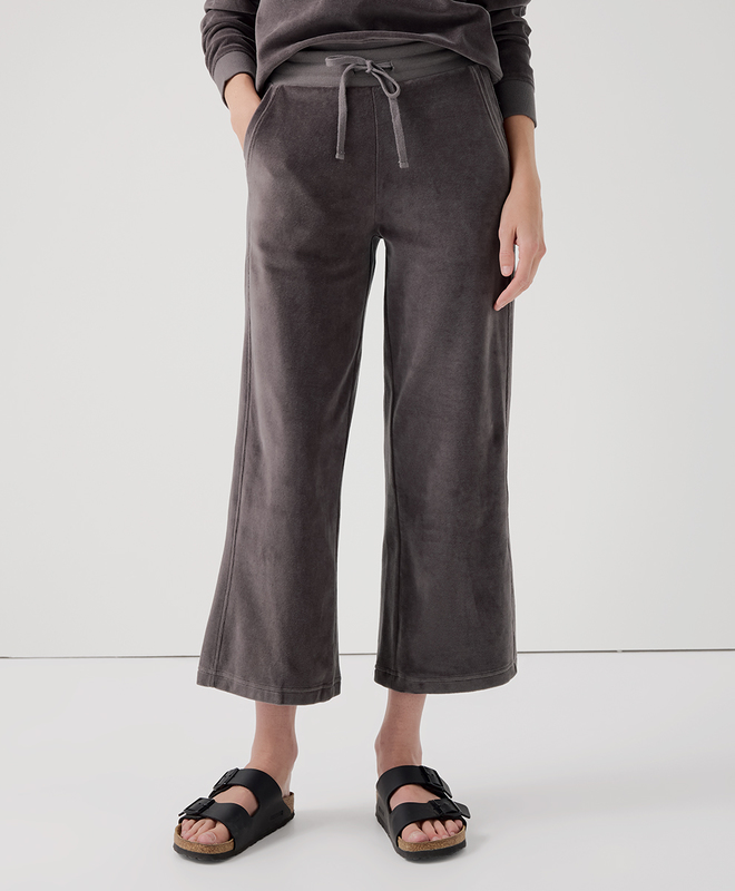 Women's Clearance Cotton Velour Wide Leg Crop Pant made with
