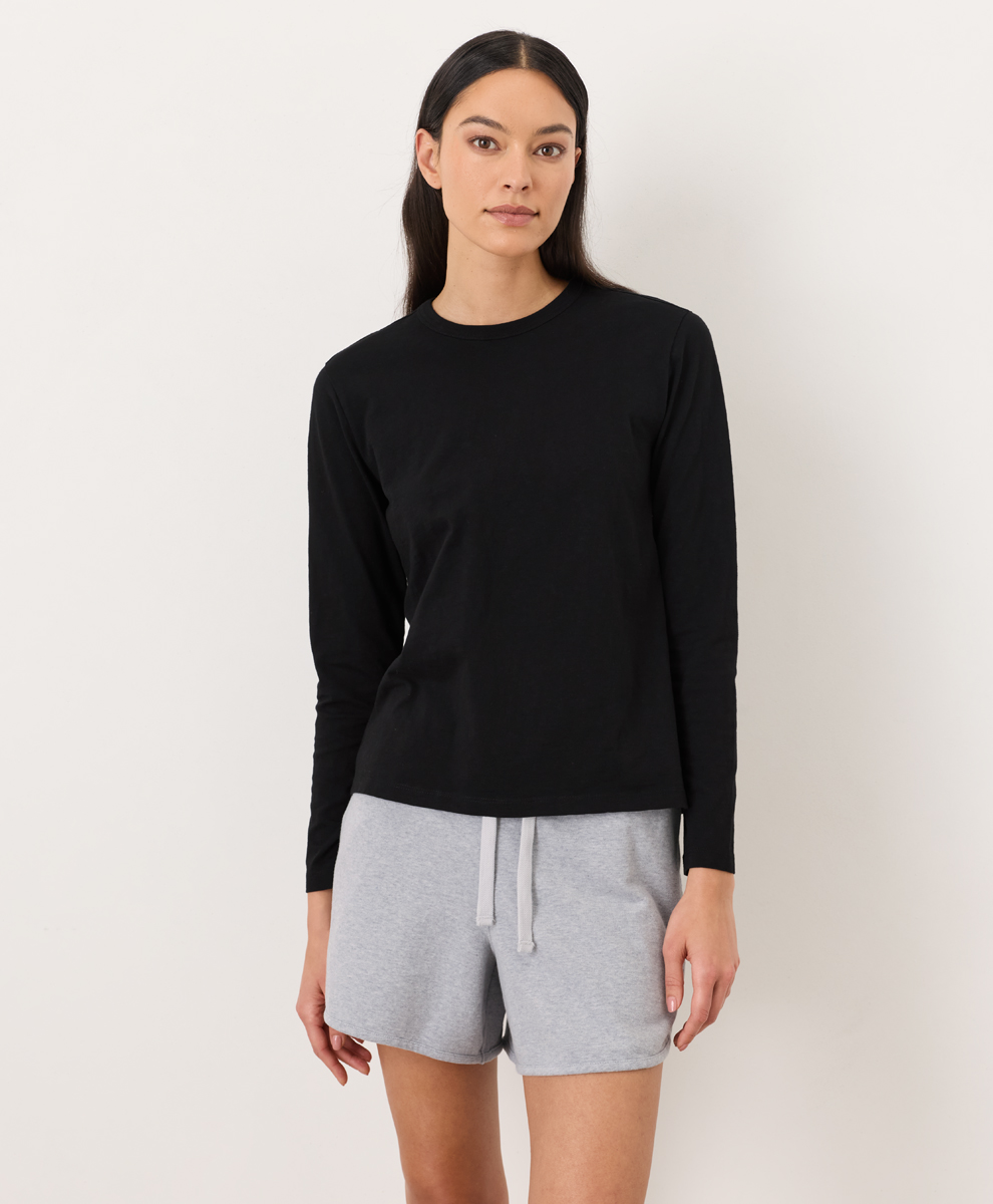 Womens Soft-slub Essential Crewneck Long Sleeve Tee
