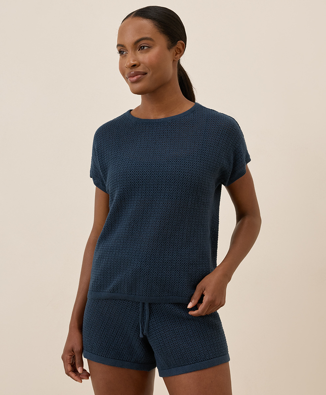 Women's Clearance Beachside Crochet Knit Short Sleeve Top