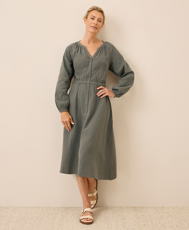 Coastal Double Gauze Poet Sleeve Dress