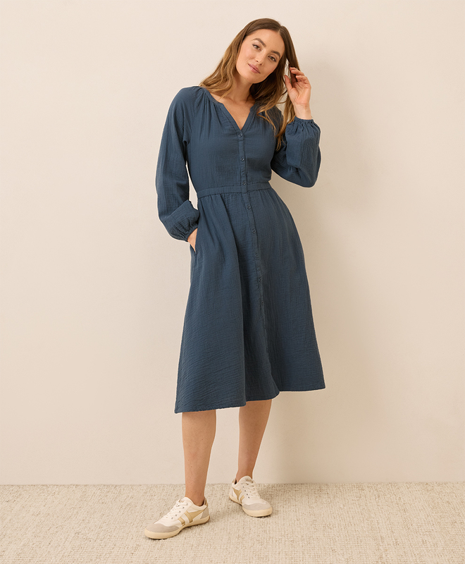 Coastal Double Gauze Poet Sleeve Dress