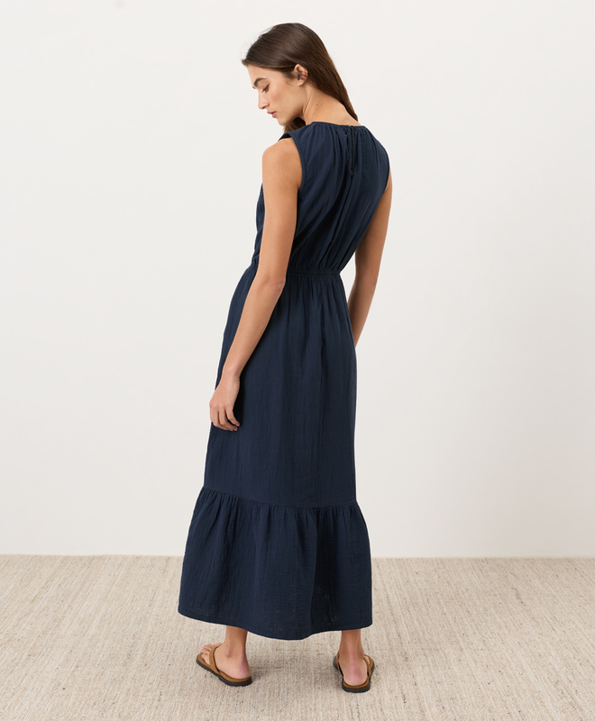 gauze tiered midi dress Women's Organic Coastal Double Gauze Tiered Midi Dress in Navy | Women's Medium