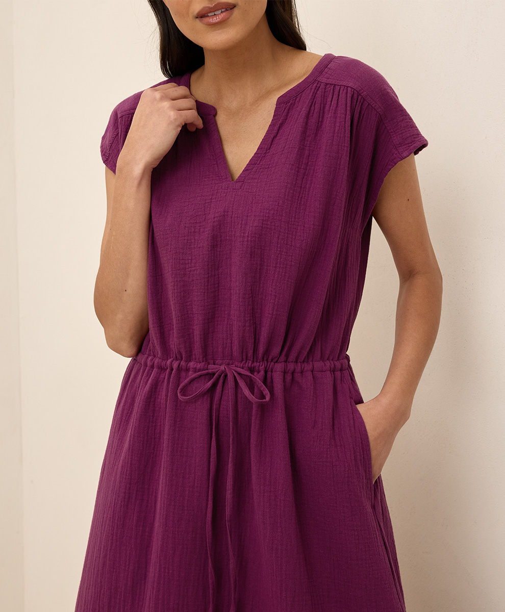 pact purple dress Women's Coastal Double Gauze Tie Waist Midi Dress