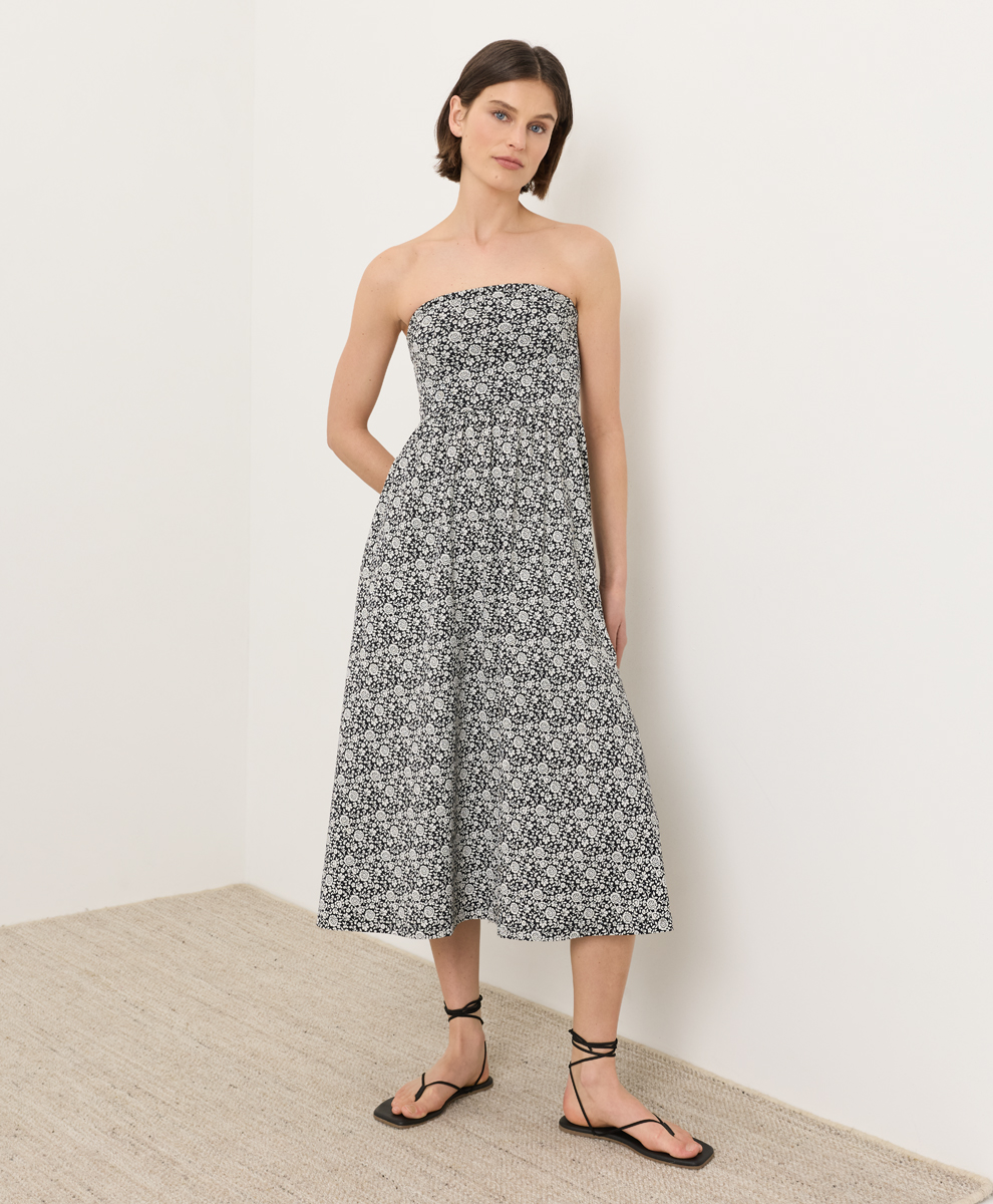 PACT Women's Bohemian Dreams Black Fit & Flare Strapless Dress XS
