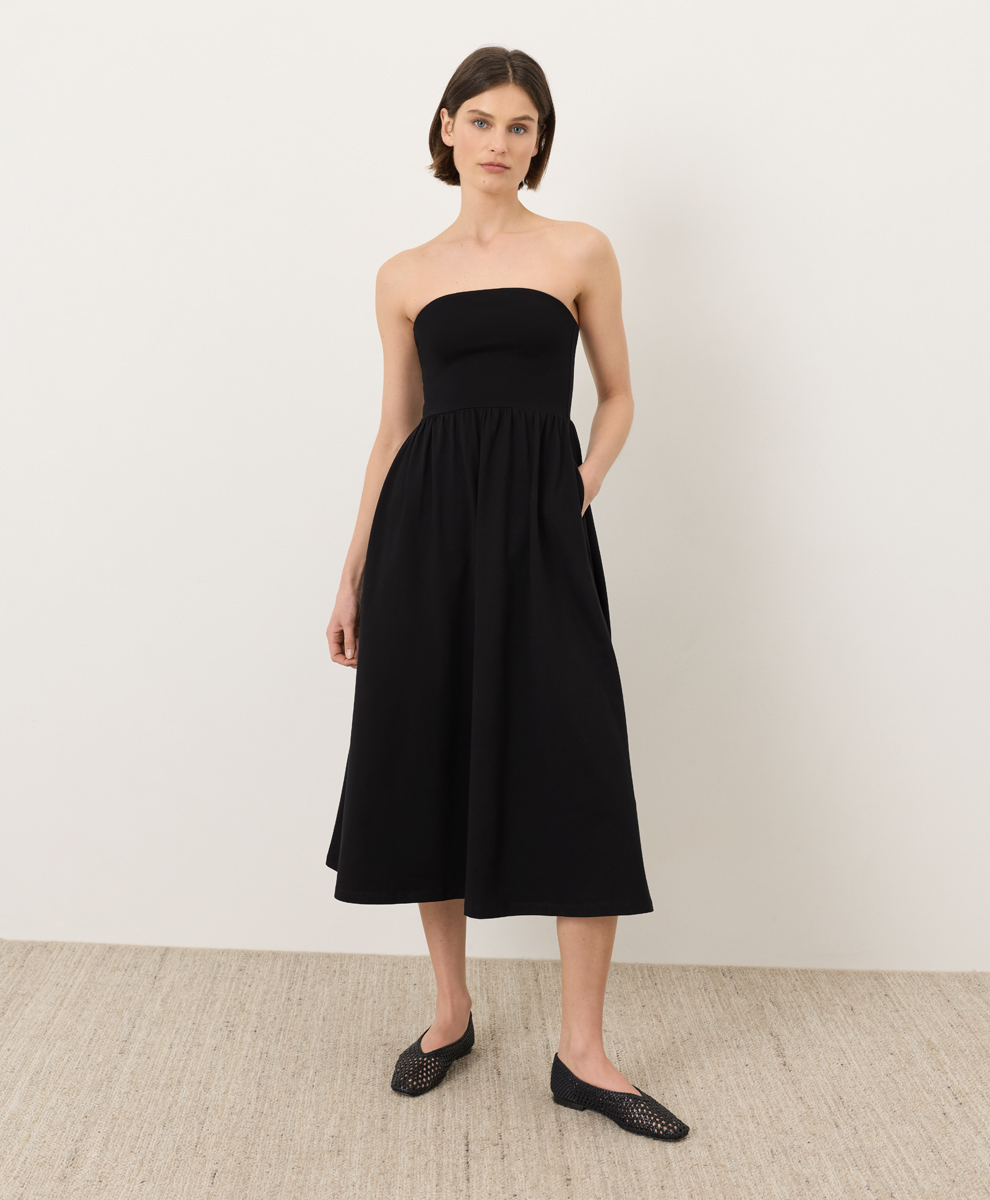 PACT Women's Black Fit & Flare Strapless Dress XS