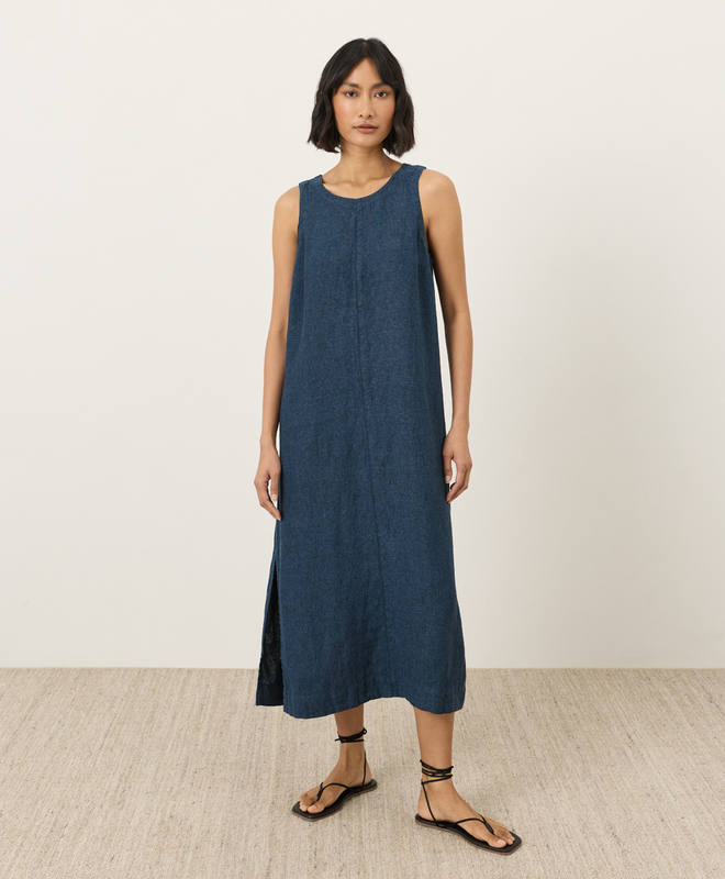 navy blue linen dress Sleeper Atlanta Linen Dress Navy- Size Small – Circular Convert main image 0