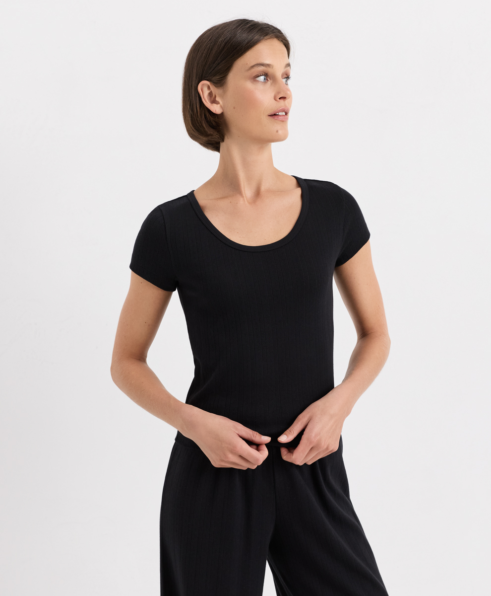 Womens Pointelle Scoop Neck Tee