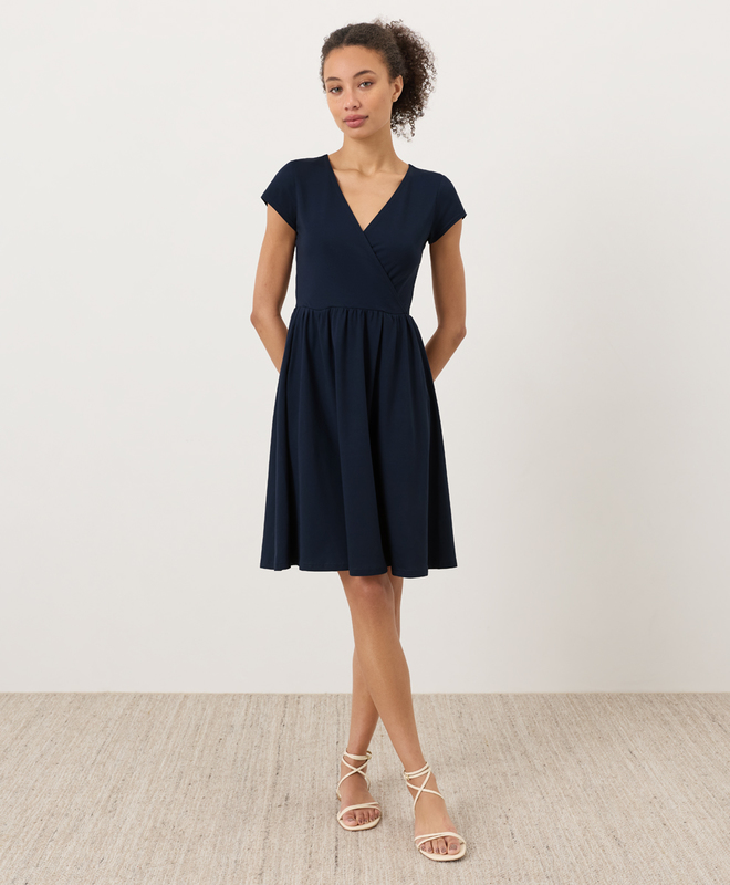Pact Women's Organic Cotton Fit & Flare Crossover Dress - Black