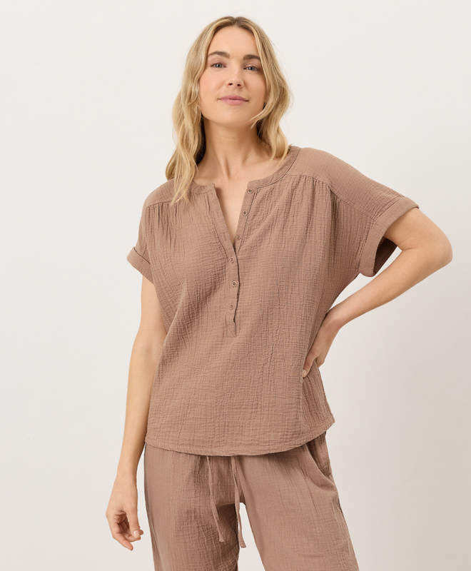 Women's Clearance Coastal Double Gauze Short Sleeve Popover made