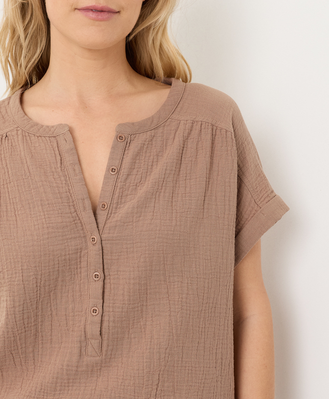Women's Clearance Coastal Double Gauze Short Sleeve Popover made