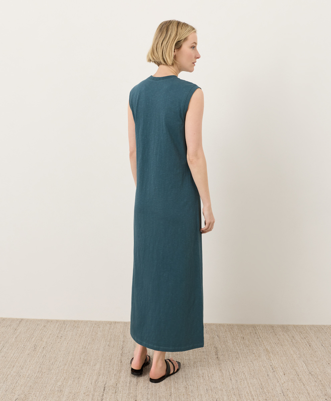Women's Organic Soft-Slub Essential Easy Muscle Tee Maxi Dress in Deep Aqua | Women's Medium | Fair Trade by p a c t