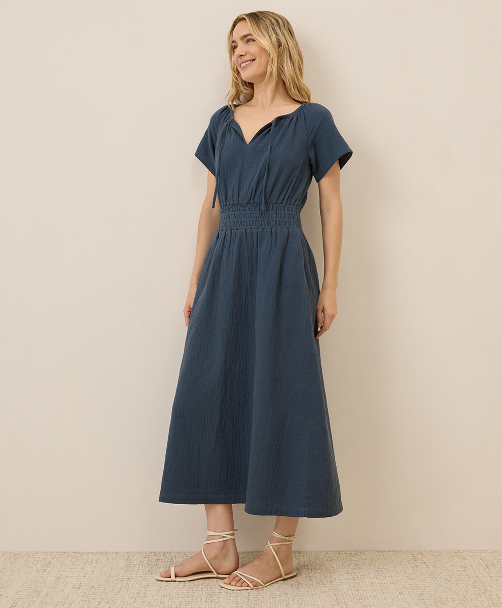 gauze boho dress Gauze Linen Dress 'Cecilia', Boho Midi Dress