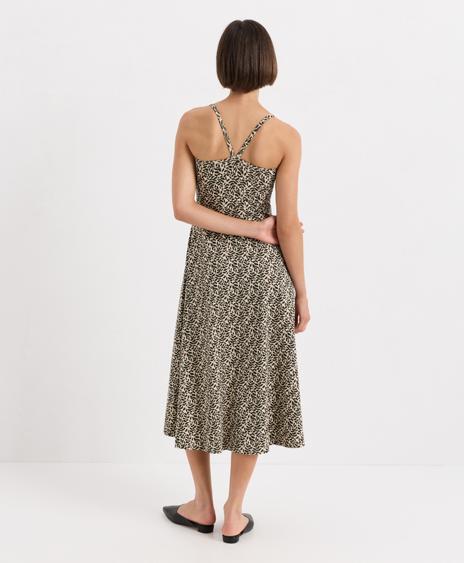 pact women's organic cotton fit & flare midi dress Pact Women's Fit & Flare Midi Dress Medium Short Bouquet Blooms Ochre