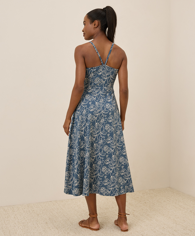 Pact Women's Fit & Flare Midi Dress - Looking Glass Floral Slate Blue
