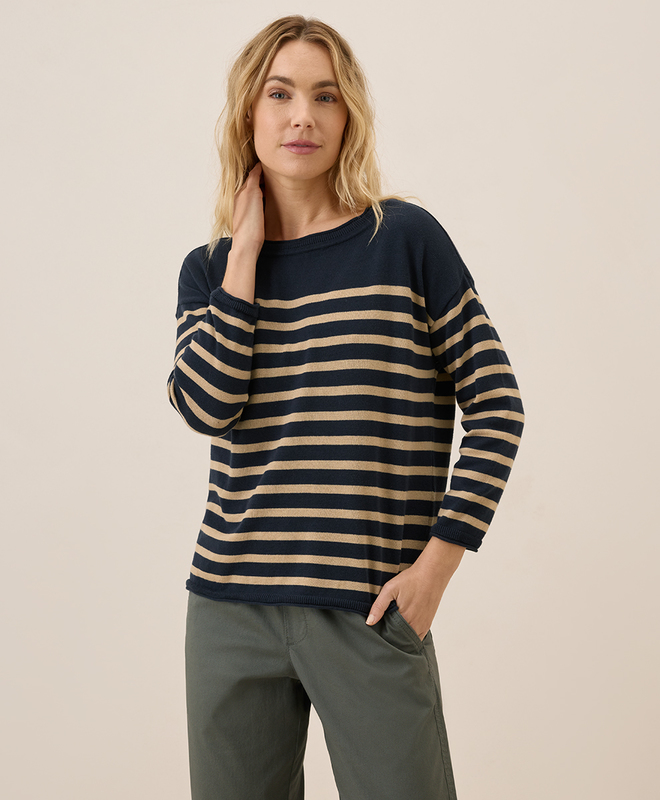 売れ筋商品|||パクト ニット&セーター アウター レディース Women's Organic Cotton Classic Fine Knit Shell Navy laguna stripe Super Soft Organic Apparel | Wear PACT