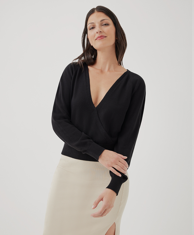 Women's Classic Fine Knit Wrap Sweater made with Organic Cotton | Pact