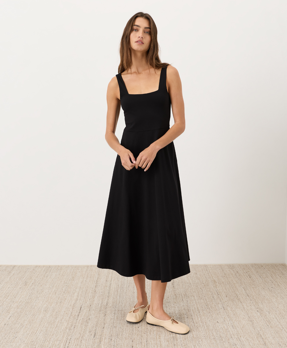 Womens Fit & Flare Square Neck Dress