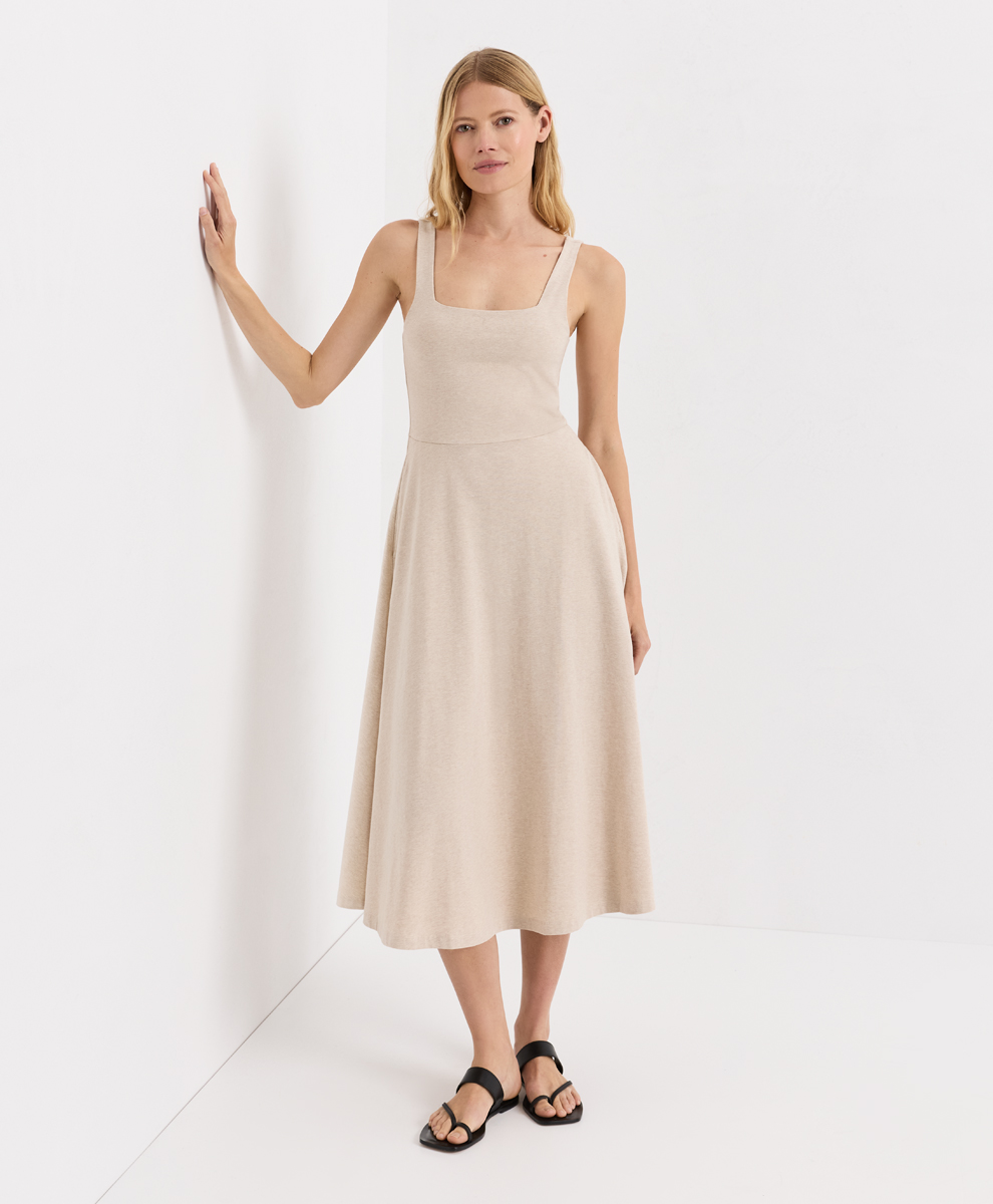 PACT Women's Flax Heather Fit & Flare Square Neck Dress S