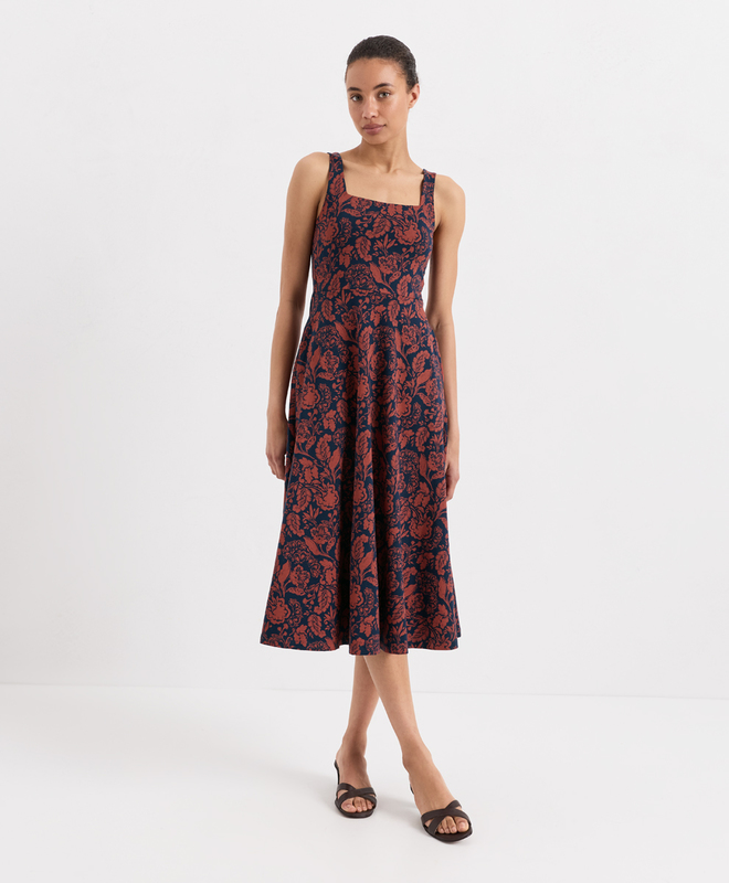 pact women's organic cotton fit & flare midi dress Pact Women's Organic Cotton Fit & Flare Midi Dress Regular Solstice Floral Regular 2X-Large