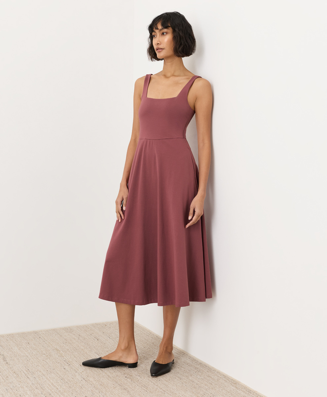 PACT Women's Plum Wine Fit & Flare Square Neck Dress 2XL